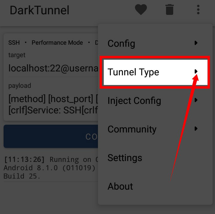 Select Tunnel Type dark Tuneel