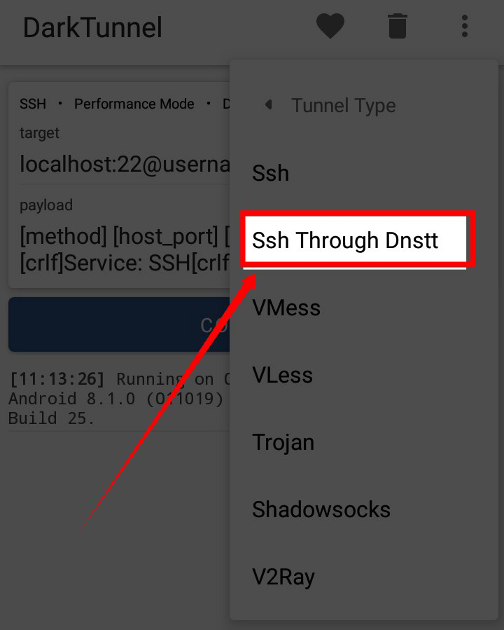  Choose SSH THROUGH DNSTT on dark tunnel