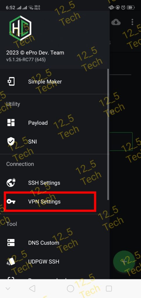 http custom vpn settingd label