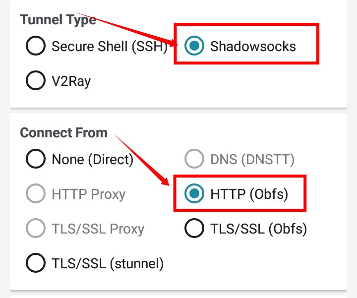 shadowsocks  http obfuscation protocol  on http injector