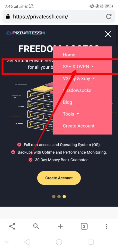 privatessh ssh menu 